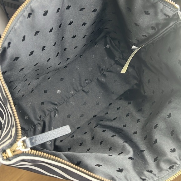 Kate Spade May Street Lida Black Stripe Nylon Zip Top Tote Bag Leather Handles - Picture 7 of 10